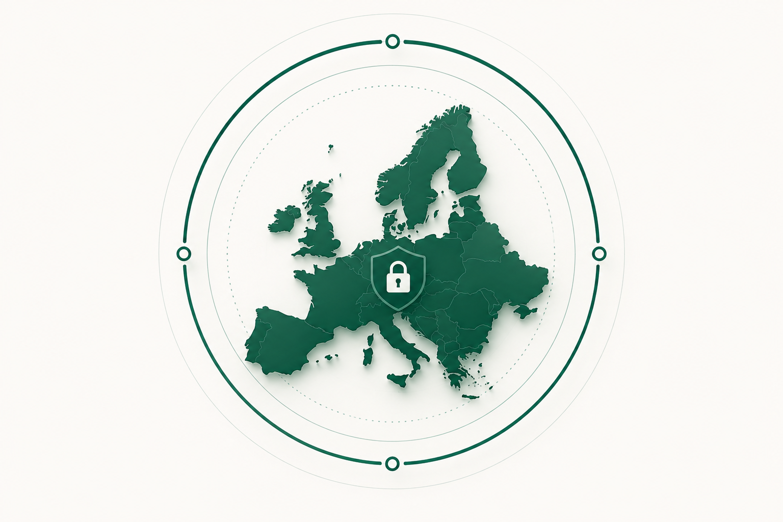 Map of Europe with a lock icon inside protective rings